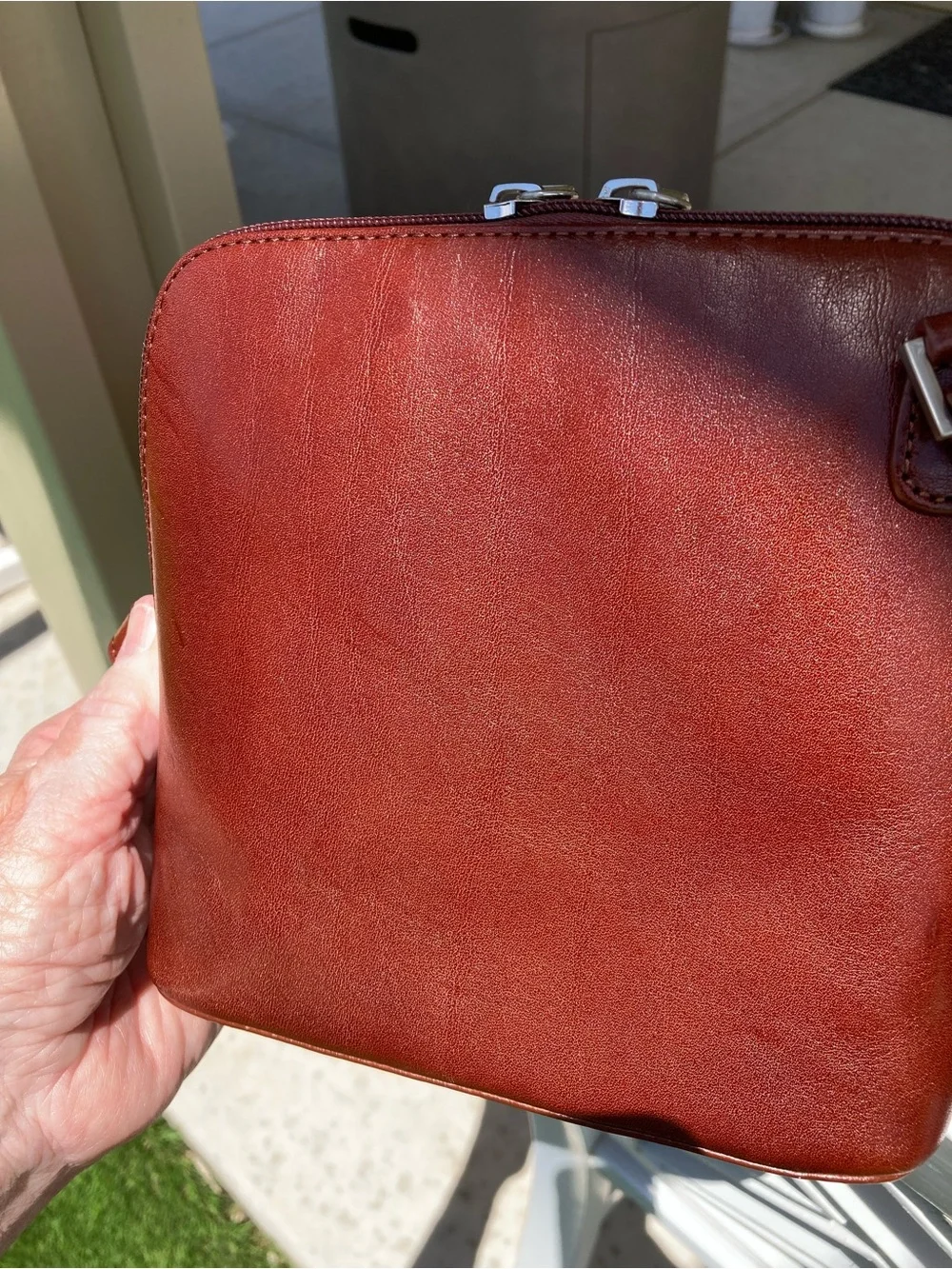 HOBO Leather Crossbody rich cognac leather color with Silver Hardware